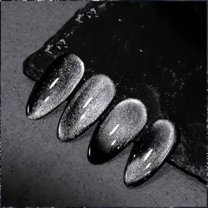 TEMU 검은 고양이 눈 프레스온 네일 24개입 - 미디엄 아몬드 모양, 광택 표면, 반짝임, 데일리 스타일 및 특별한 날에 완벽, 여성에게 이상적인 선물, 시크한 데일리 룩 | 아몬드 모양 네일 | 스타일리시한 블랙 네일, 네일 아트
