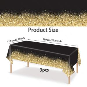 TEMU 1개/3개/6개 검정색 & 금색 물방울 무늬 테이블보 | 생일, 결혼식 및 일반 행사에 적합, 기계 제작 플라스틱, 120*180cm/47.24*70.87인치