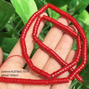 TEMU 160개 2X4mm 천연 빨간 산호 원통형 루스 비즈, 팔찌, 목걸이, 귀걸이 등 고급스러운 주얼리 제작에 적합하며 기타 수공예품에 추가하는 데 이상적이며 여성에게 이상적인 선물