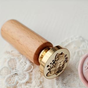 TEMU 꽃무늬 디자인의 우아한 나무 왁스 밀봉 스탬프 - 핑크 & 골든, 오후 차 파티, 파티, 특별한 기회에 완벽, 파티 액세서리 | 꽃무늬 왁스 밀봉 | 나무 스탬프, 왁스 밀봉 스탬프
