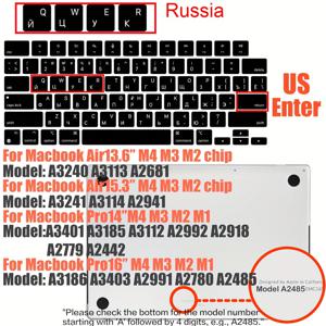 TEMU MacBook M4, M3, M2, M1용 러시아어 키보드 커버 - 스크래치 방지 실리콘, 부드럽고 유연한 블랙, 러시아어 레이아웃, 13.6