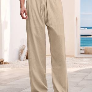 TEMU 남성용 여름 통기성 린넨 바지 - 캐주얼 루즈핏 트라우저, 비치웨어 및 일상복