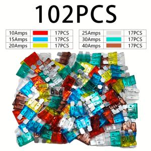 TEMU 30/60/102개 자동차 퓨즈 조합 키트, 중간 등급, 해양.자동차.트럭.트램용 블레이드 타입 퓨즈 교체 10A 15A 20A 25A 30A 40A