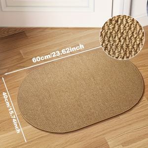 TEMU 북유럽 스타일 브라운 인조 주트 원단 현관문 매트 1개 | 실내외 현관용 타원형 따뜻한 흙색 톤 현관 매트 | 복잡한 질감과 실용적인 고급스러운 현관 데코 러그, 복도 및 침실용, 간편한 유지 관리 현관 매트