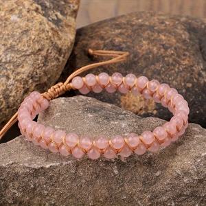 TEMU 천연석 [사랑이 끌리는 팔찌] 여성용 수제 니트 팔찌 1개, 스타일리시하고 조절 가능한 로즈 쿼츠 비즈 팔찌, 이중 레이어 수직 직조 특징, 일상 사용 또는 선물용으로 완벽, 우아한 액세서리