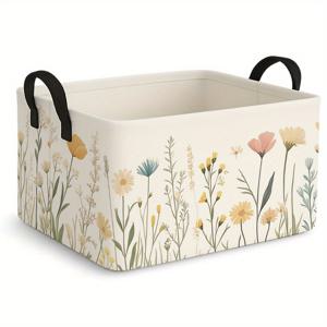TEMU 1개 특대형 접이식 수납 바구니, 플로럴 패턴 - 손잡이가 달린 오픈형 직사각형 패브릭 정리함, 옷, 선물, 홈 데코용 내구성 좋은 옥스포드 천, 옷 정리함, 선물 정리, 장식 바구니, 튼튼한 손잡이