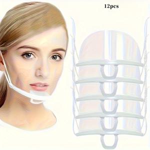 TEMU 12개입, 투명 마스크 실드 커버 - 서비스 산업용, 가정 위생 방수 침방지 얼굴 보호대, 레스토랑 및 학교에 완벽한 제품