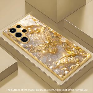 TEMU 휴대폰 케이스 - 새로운 패션 골드 진주 패턴 HD 쉬운 니치 트렌드 유리 보호 케이스 (갤럭시 S20/S20 FE/S20+/S20 Pro/S20 Ultra/S21 5G/S21 Ultra 5G/S21+ 5G/S22 5G/S22+ 5G/S22 Pro/S22 Ultra 5G/S23/S23 Pro/S23+/S23 Ultra/S24/S24 Plus/S2)