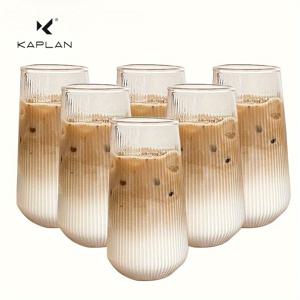 TEMU 카플란 6피스 세로줄무늬 유리컵 세트, 내열성 유리컵 (물, 우유, 주스, 아이스커피, 음료용), 사계절 음료용기