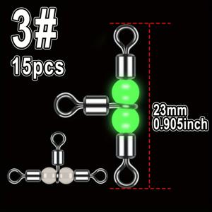 TEMU 15개입 헤비듀티 롤링 T 스위블 글로우 비즈 - 3방향 낚시용 스위블 (내수/외수 겸용), 자유 회전, 저가시성 글로우 비즈 (낚싯대, 낚싯줄, 루어 호환) (15개입)