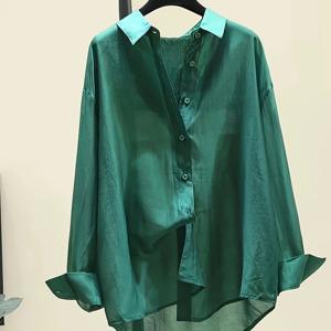 TEMU 얇은 자외선 차단 셔츠, 새로운 봄/여름 스타일, 심플하고 우아한 활용도 높은 긴팔 블라우스, 여성용 시크한 아우터웨어 상의