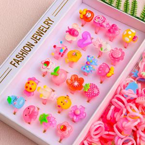 TEMU 귀여운 만화 스타일 젤리 색 딸기 꽃 리본 레진 반지 24개입, 십대용, 일상 및 축제 모임에 완벽, 친구에게 기념일 및 생일 파티 선물로 좋음, 포장 상자 미포함, 십대용