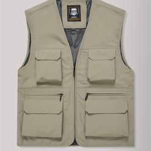 TEMU 남성용 경량 통기성 아웃도어 작업 조끼 | 민소매 스탠드업 칼라, 멀티 포켓 디자인, 내구성 좋은 폴리에스터 섬유, 하이킹, 낚시, 작업, 여행 및 아웃도어 활동에 적합