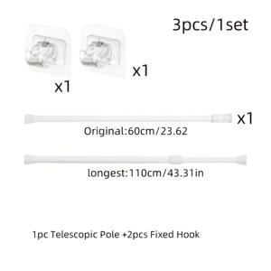 TEMU 3개/1세트(텔레스코픽 폴 1개 + 고정 후크 2개 포함), 드릴링 없이 설치 가능한 스프레더 바, 건조대 막대, 커튼막대, 옷장용 스프레더 바