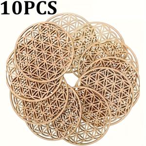 TEMU 10개 세트 라이프 플라워 만다라 홀로우 조각 나무 장식. 벽, 식탁, 명상 공간, 축제 테이블 세팅에 적합. 아트 디스플레이 매트로도 사용 가능, 예술적 아름다움과 실용성을 결합. 어떤 공간에도 창의성을 불어넣어 삶을 꾸미는 재료의 보물창고로 만들어줍니다
