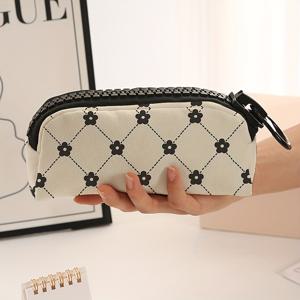 TEMU 꽃무늬 프린트 대형 지퍼 필통, 문구류 및 학용품 보관 가방