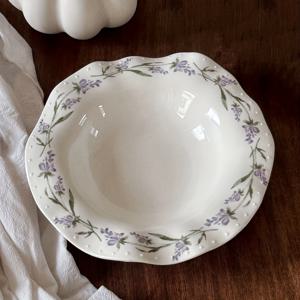 TEMU 프렌치 스타일 빈티지 라벤더 패턴 디너 플레이트, 불규칙한 형태 세라믹 접시 8.6인치, 유럽풍 파스타 디저트 과일 접시, 모던 세라믹 테이블웨어, 레스토랑 장식용 접시