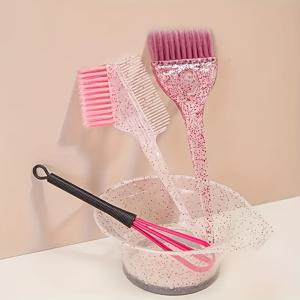 TEMU 완메이. 4피스 스파클링 헤어 스타일링 세트, 염색용 빗, 오일 염색 브러시, 단면 소프트 헤어 투명 브러시, 염색 믹싱 스틱, 염색 볼, 재사용 가능, 홈 살롱 퀄리티 헤어 스타일링, 살롱 스타일 도구