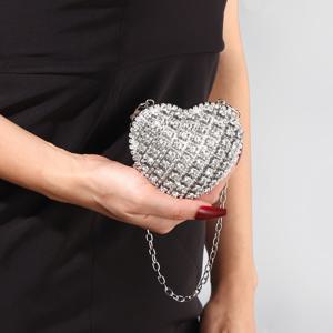 TEMU 우아한 여성용 스파클링 라인스톤 하트 클러치 백, 분리 가능한 체인 스트랩 - 결혼식, 파티, 공식 행사에 완벽, 브라이드마이드, 브라이드, 야간 활동용 경량 럭셔리 핸드백, 브라이드마이드 선물, 파티 액세서리, 세련된 디자인, 라인스톤 장식