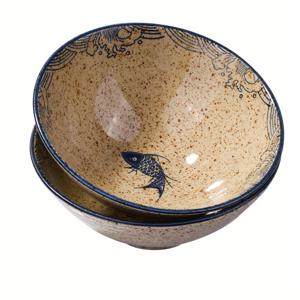 TEMU 2개 세트 8인치 세라믹 라멘 볼 (물고기 디자인) - 일본 스타일 수프 & 면 볼, 식기세척기 & 전자레인지 사용 가능, 내열성, 세척 가능, 혼합 색상, 식사용으로 완벽, 라멘 볼 세트