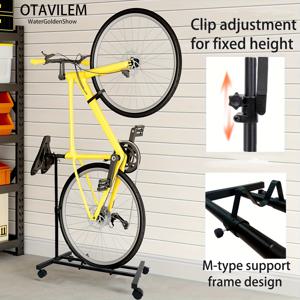 TEMU 바퀴 달린 수직 자전거 스탠드, 높이 조절 가능한 독립형 실내 자전거 보관대 - 차고 및 아파트용