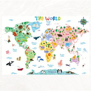 TEMU 1개 교육용 동물 세계 지도 포스터 - 색상별 대륙과 야생동물, 펭귄, 사자, 코끼리 - 어린이 방, 교실, 거실 장식 - 동물 애호가를 위한 완벽한 선물 - 12x18인치 캔버스 벽 예술 프린트 - 지리 및 생물학 학습 장식, 어린이 방 장식, 생동감 넘치는 일러스트레이션, 2D 평면