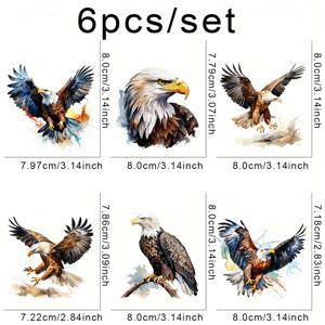 TEMU 6개입 이글 열전사 데칼 - 펄럭이는 날개를 가진 리얼리스틱 새 디자인, 세탁 가능 & 오래가는 DIY 다림질 패치 (티셔츠, 청바지, 가방, 마스크용) - 야생동물 애호가 및 아웃도어 어드벤처를 위한 아이템, 동적 모션 그래픽, 고품질 전사지, 공예 애호가를 위한 액세서리|등산모자
