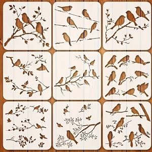 TEMU 9개 재사용 가능한 새와 나뭇가지 템플릿, 8x8인치 - DIY 공예, 패브릭, 캔버스, 스크랩북킹, 벽, 가구 및 홈 데코에 완벽 - 다용도 봄 벽 스텐실, 새 장식, 스크랩북킹 용품, 자연 영감 디자인, 내구성 있는 스텐실, 공예 프로젝트, 오래가는 스텐실, 공예 애호가