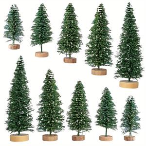 TEMU 브러시 디자인과 나무 받침대가 있는 미니어처 인공 크리스마스 트리 10개 세트. 휴일 장식, 크리스마스 파티, 홈 테이블 공예에 완벽합니다.