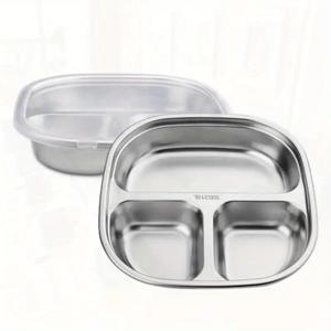 TEMU 3칸 분할 뚜껑 포함 316 스테인리스 스틸 접시 2개 세트, 포션 제어용으로 디자인, 가정 또는 학교에서 성인 식사에 적합