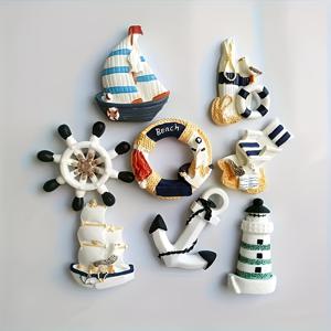 TEMU 랜덤 해양 테마 요트 및 등대 레진 냉장고 자석 2개 세트 - 주방, 사무실 화이트보드, 식기세척기 및 냉장고에 적합