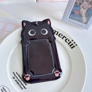 TEMU 2D 귀여운 만화 검은 고양이 민트 토끼 3인치 카드 홀더 (아이돌, 소형 카드, 즉석 사진, 식단 카드, 캠퍼스 카드 보관 펜던트, 인스타그램용)