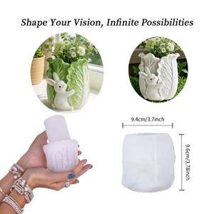 TEMU 생생한 3D 실리콘 몰드, 양배추 토끼 모양 화분, 점토 실리콘 재질, 소박한 정원 장식용으로 디자인됨. 양배추와 토끼 사이의 자연스러운 조화가 섬세하게 표현됩니다.|화분