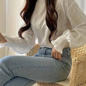 TEMU 여성용 긴팔 상의 - 레귤러 캐주얼 셔츠, 봄, 여름, 가을용 세탁기 사용 가능, 낮과 밤 모두 착용 가능, 세련되고 우아한 디테일 디자인의 풀오버, 패셔너블한 여성에게 필수 아이템|오피스룩