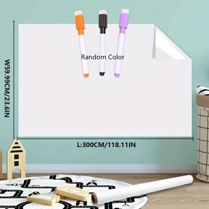 TEMU 1롤 정전기 부착 화이트보드 벽 스티커, 3개의 화이트보드 마커 포함. 재사용 가능, 쓰기 및 지우기 가능한 낙서 메시지 보드, 드로잉, 홈 데코, 사무실 사용 및 교육 디스플레이에 적합