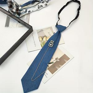 TEMU 트렌디한 데님 타이 다용도 셔츠, 캠퍼스 캐주얼룩을 위한 스타일리시한 액세서리, 독특한 룩을 연출하세요