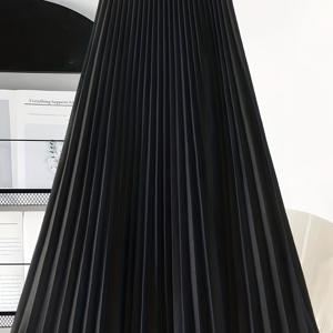 TEMU 세련된 여성용 블랙 플리츠 스커트 - 내구성이 뛰어나며 세탁기 사용 가능, 단색, 캐주얼 또는 포멀 웨어에 다용도로 활용 가능, 세로 플리츠 디자인 특징