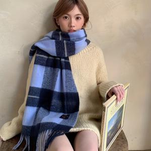 TEMU 여성용 울 체크 스카프, 가을/겨울 2025 한국 스타일 두꺼운 보온 학생용 목도리 트렌디