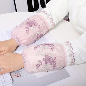 TEMU 1켤레의 이중 레이어 메시 자수 슬리브 커버 | 그레이-핑크 투톤, 메시가 가볍고 투명하며, 정교한 입체 꽃무늬 자수|팔토시