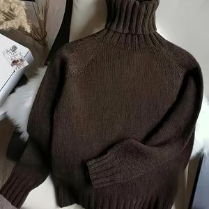 TEMU 겨울용 따뜻한 커피 브라운 스웨터 코트 스타일 레이어링 아이템, 루즈핏 긴팔 라운드넥 (사진에서 단축된 트랜지셔널 스타일), 손세탁 가능한 편안한 겨울용 스웨터, 우수한 품질, 사진과 동일, 일상 업무, 생활, 데이트 및 다양한 행사에 적합