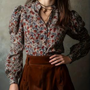 TEMU 우아한 긴팔 플로럴 프린트 탑