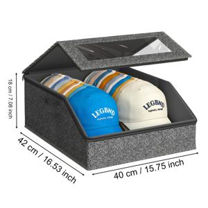 TEMU 튼튼한 야구 모자 보관함 1개, 최대 24개 수납 - 남녀공용 야구 모자, 태양 모자, 챙이 넓은 모자, 챙이 납작한 모자, 챙이 부드러운 모자, 페도라, 선바이저, 골프 모자, 트러커 모자 등을 위한 투명 모자 정리함 - 쉽게 꺼낼 수 있는 측면 손잡이 포함, 침실, 거실, 기숙사, 자동차 트렁크에 이상적