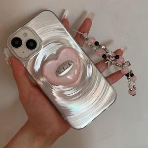 TEMU 휴대폰 케이스 - 펀칭 회오리 | 은색 패턴 | 하트 모양 스탠드 | 체인 | 최고의 선물 | iPhone 11 12 13 17 Pro Max 호환|아이폰케이스