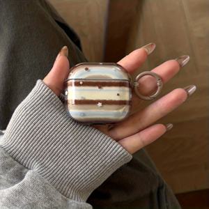 TEMU AirPods Pro 3/2/4/3/2용 투명 블루 브라운 별 및 반지 이어폰 케이스 | 패셔너블 여성용 이어폰 커버, 스크래치 방지, 스타일|폰케이스