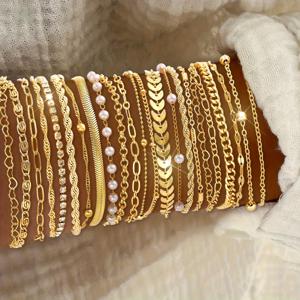 TEMU IF YOU 23피스 레이어링 세트 - 빈티지 라인스톤 블링 목걸이 & 팔찌 컬렉션, 우아한 멀티 체인 세트, 데일리웨어, 파티, 웨딩/프롬 선물 (사계절 레이어링 아이템)