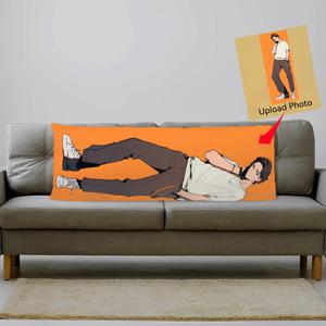 TEMU 맞춤형 애니메이션 커플 사진 롱 바디 베개커버, 폴리에스터 플러시 베개커버, 단면 인쇄, 내부 충전재 미포함, 20x54인치, 가족, 친구, 자신을 위한 이상적인 선물