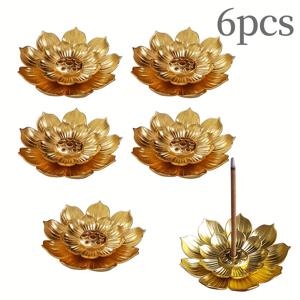 TEMU 6개 세트 아연 합금 연꽃 향로 - 2단 골든 젠 명상 향로, 집, 사원, 정원, 캠핑용 - 젠 명상 제단 장식, 내구성 강함 / 무연 (무향) - 다실 및 요가와 호환 가능