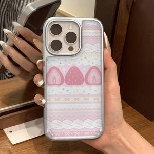 TEMU 아이폰 17 프로 맥스/16 프로/15/14/13 프로/12/11용 베리 크림 드림 롤 패턴 케이스, 안티드롭 크리에이티브 고품질 PC 전기도금 드립 젤 보호 커버, 휴일 선물, 다양한 상황에 적합|아이폰케이스