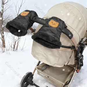 TEMU 500개 귀여운 곰돌이 머리 유모차 장갑 | 폴리에스터, 간편한 설치, 추운 날씨 보온, 베이지색 및 검은색으로 제공