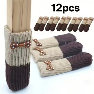 TEMU 12개입 갈색 리본형 의자 다리 커버, 신축성 있는 가구 다리 커버, 바닥 보호 패드, 소음 감소 미끄럼 방지 의자 다리 커버, 식탁 및 서재용 의자에 적합, 리본 장식 레이스가 있는 직조 가구 다리 커버 | 패브릭 소재